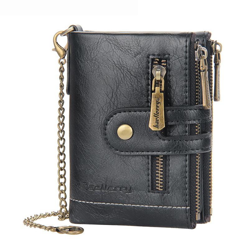 Men's Luxury PU Leather Wallet - Short Chain Design Card Holder, Classic Retro Purse ( Brand)