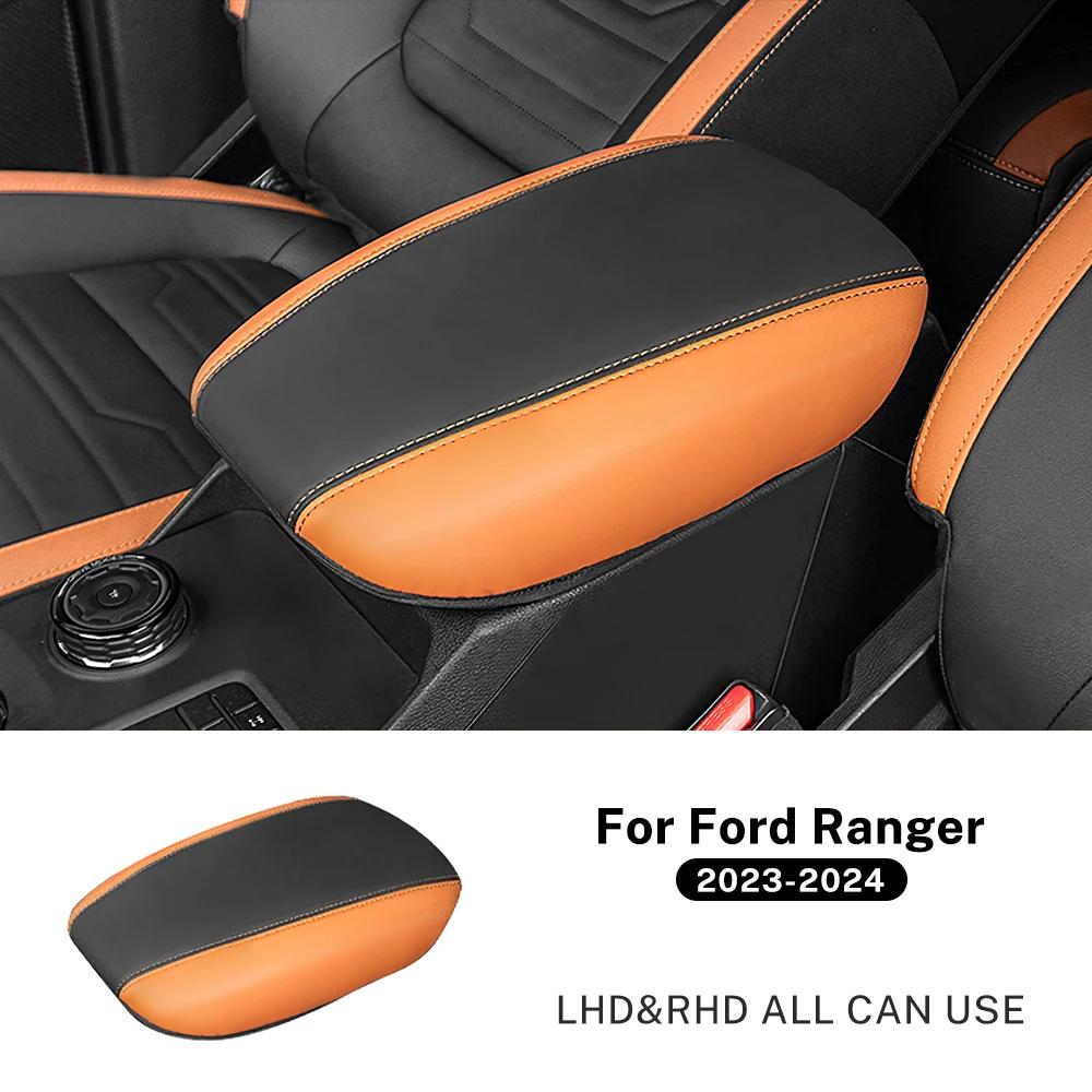 For Ford Ranger 2024 Leather Armrest Box Protective Cover Modification Organizer Arm Rest Lid Interior Trim Accessories