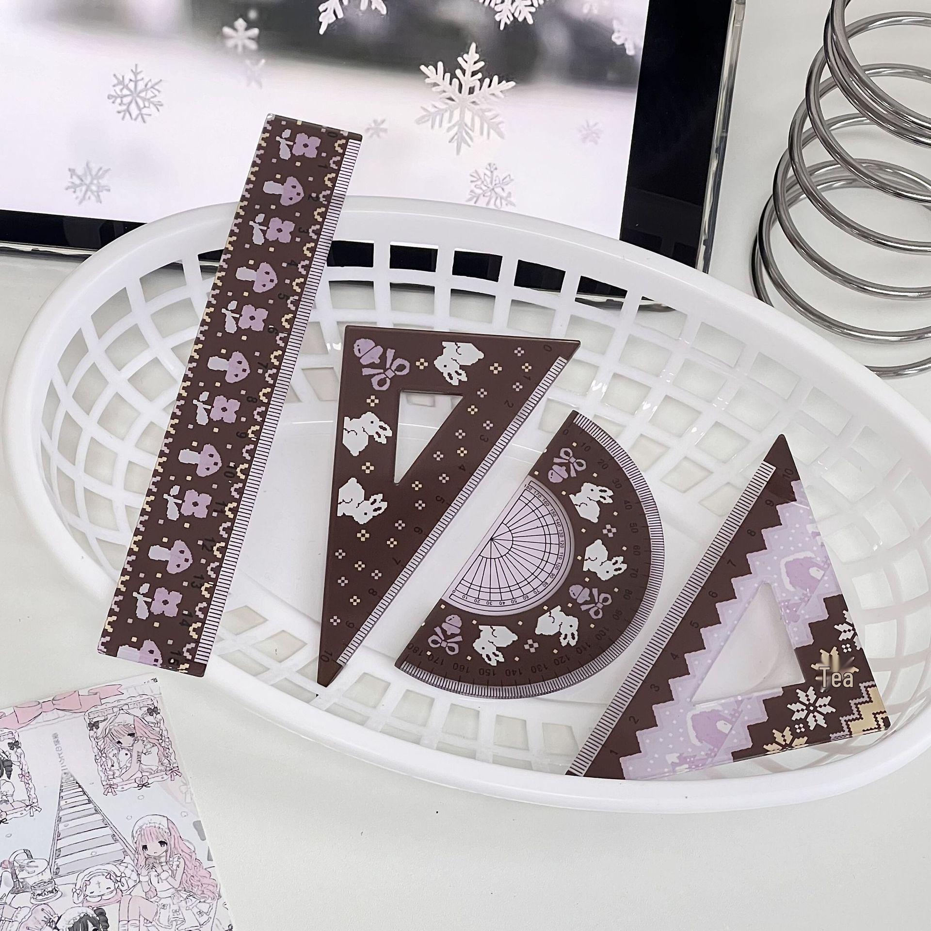 

Очаровательный набор линеек с принтом кролика: Многофункциональная студенческая канцелярия и измерительный инструмент