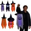 Halloween Hanging Ghost Decoration with Witch Hat and LED Lights for Indoor Outdoor Party Haunted House Yard Hanging Decor
