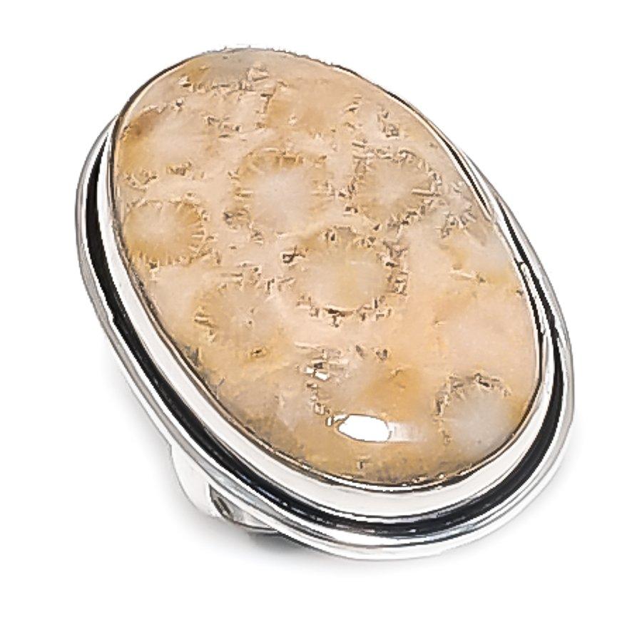 

Натуральный ископаемый коралл драгоценный камень 925 стерлинговое серебро ювелирное кольцо размер 7 N2b14