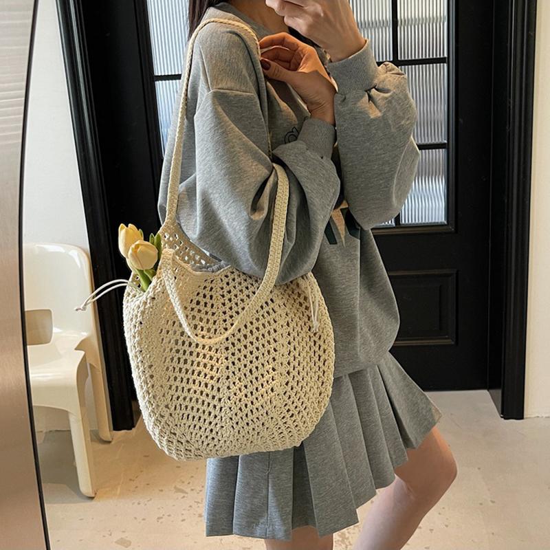 Yogodlns Summer Beach Woven Tote Bag For Women Hollow-out Lightweight Large Capacity Shopper Shoulder Bag with Inner