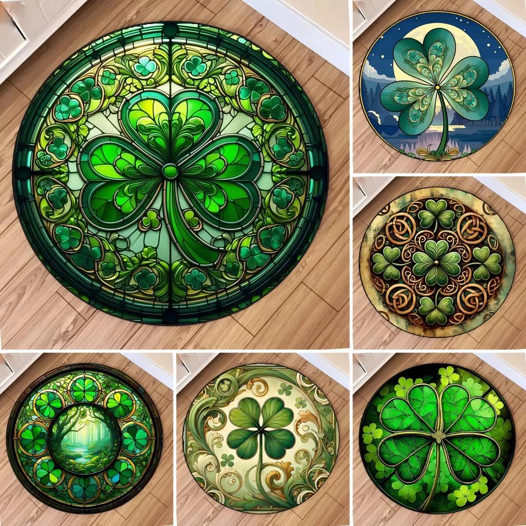 Four Leaf Clover Round Rug Anti-Slip Washable Carpets for Living Room Bedroom Kitchen Decor and Gift Tool Room Area Floor Mat