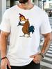 Unisex Cool Cartoon Rooster Character Art Graphic Cotton Short Sleeve Tee Crew Neck Soft Male Summer Casual Breathable Street Top