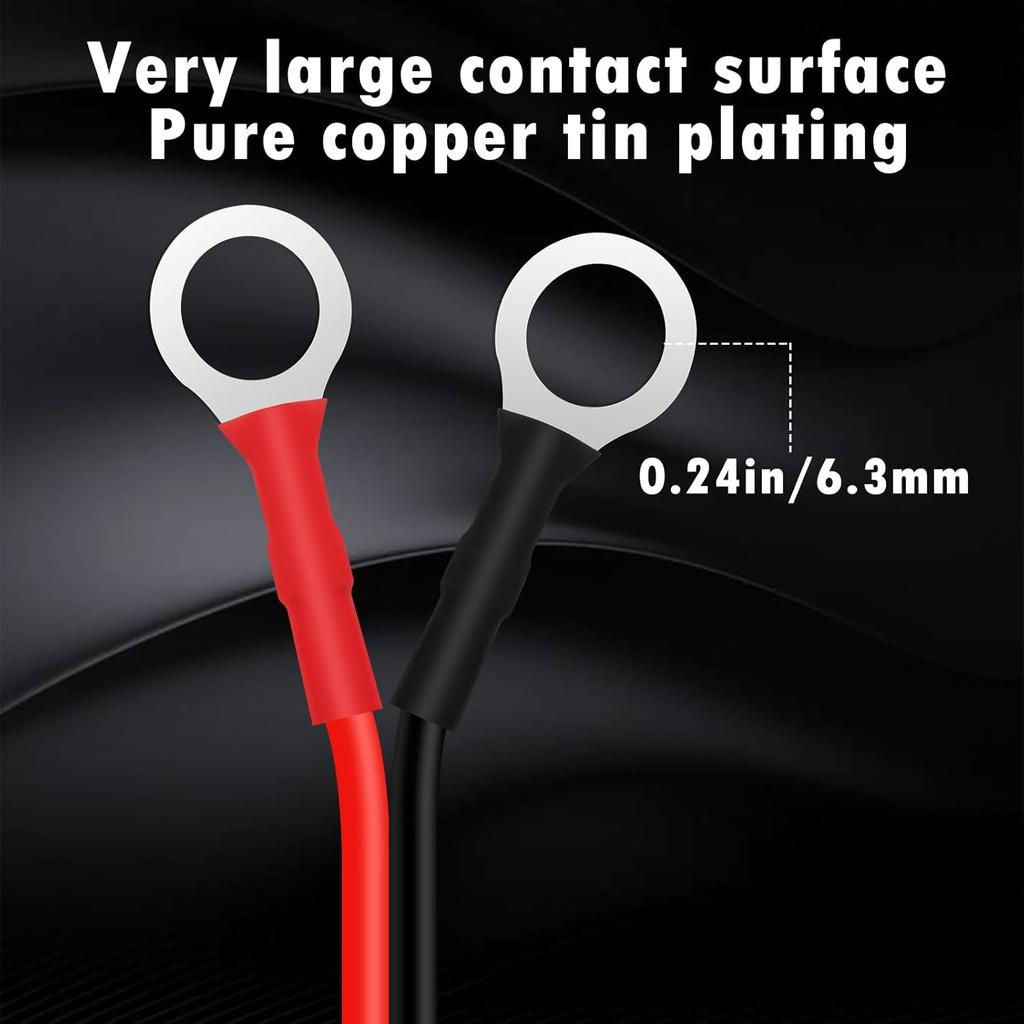 CUZEC 14FT/4.27M 14 AWG Extension Cord Eyelet Terminal With Battery Clamp 12V/ 24V Battery Clip-On For High-Power Inverter And More (13.1FT LONG)