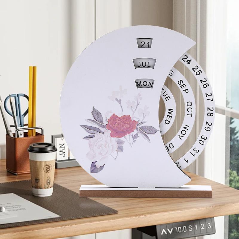 New, Creative Wooden Perpetual Calendar, Home Use, Parent-child Hand Drawn, Desktop Decoration, Decorative Calendar, Home Decoration