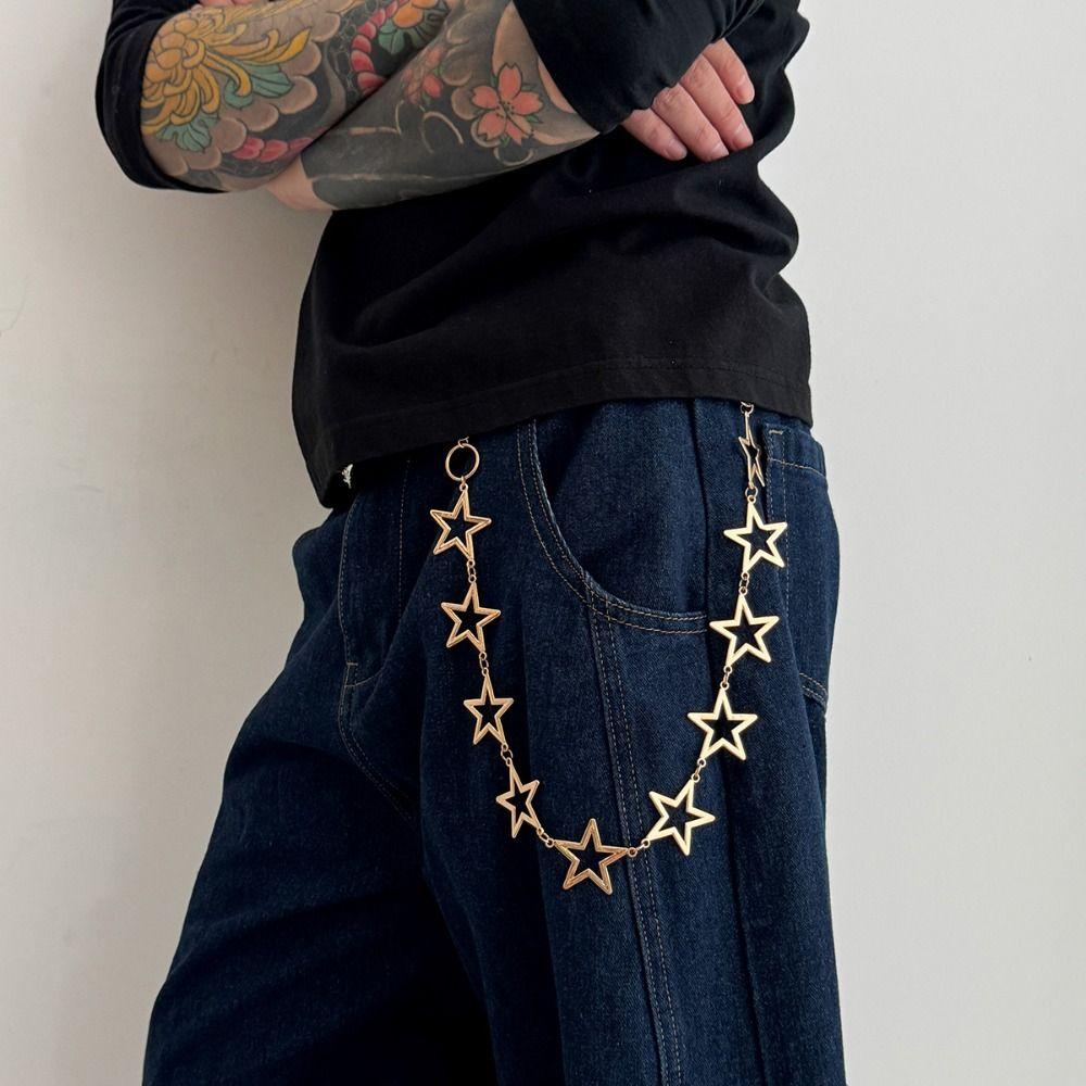Hollow Out Metal Waist Chain Five-Pointed Punk Belt Chain Goth Star Pants Chain  Steet