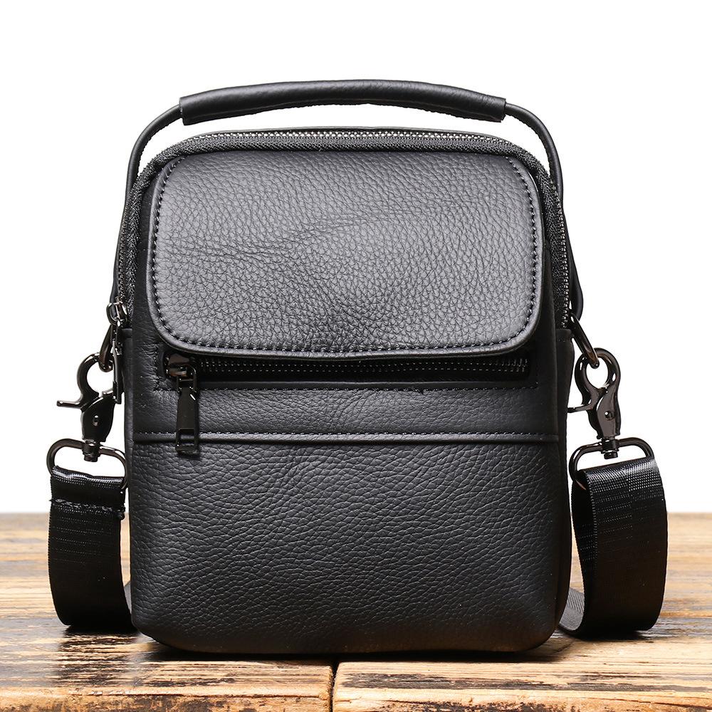 Men S Leather Small Oblique Straddle Backpack Multi-Functional Cowhide Shoulder Bag Business Commuter Men S Bag Handbag чёрный