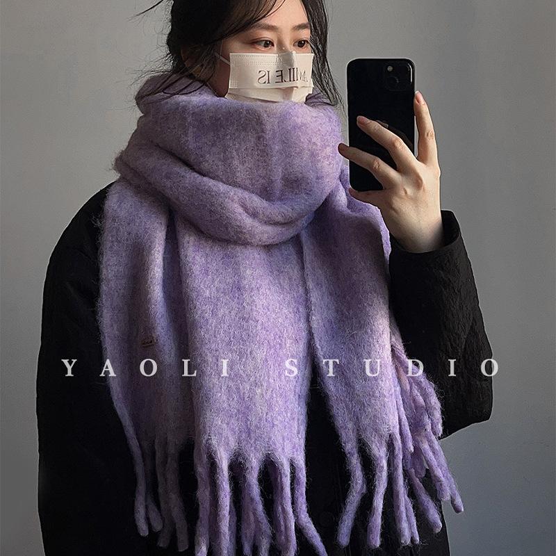 Wolle Einfarbig High End Schal für Damen Herbst und Winter Warm und Kälteabweisend Schal