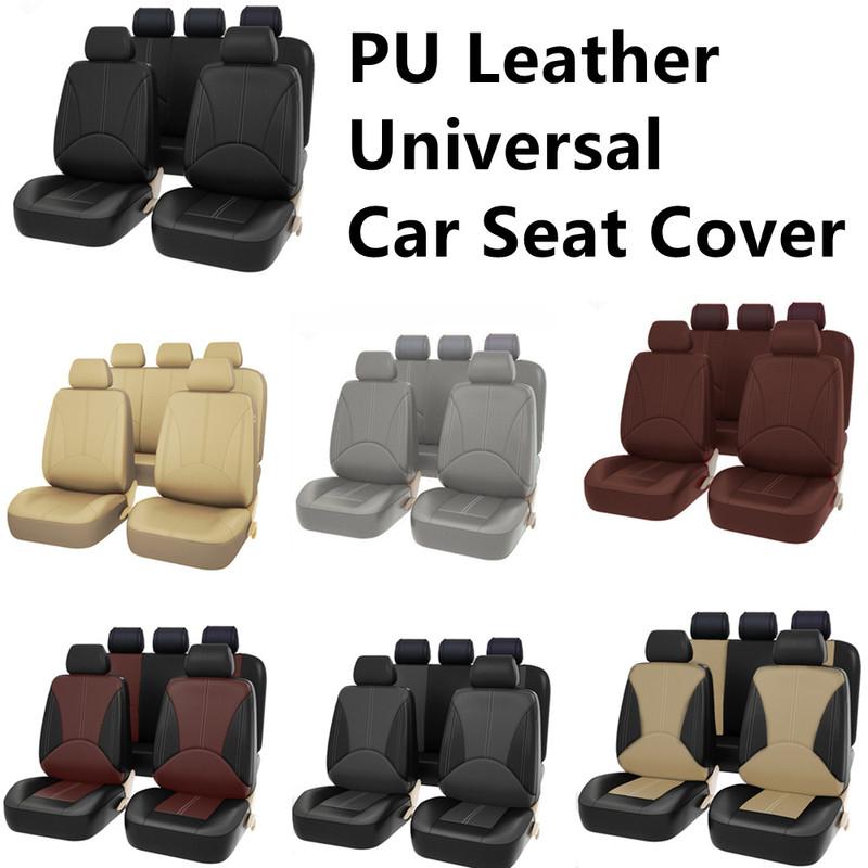 Universal Car Seat Cover Protector PU Leather Front & Rear Seat Back Cushion Pad Mat Backrest for Auto Interior Truck SUV Sedan