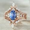 European and American Flower Pair Ring, Blue Zircon Crown Set Ring Shein Ring for Women