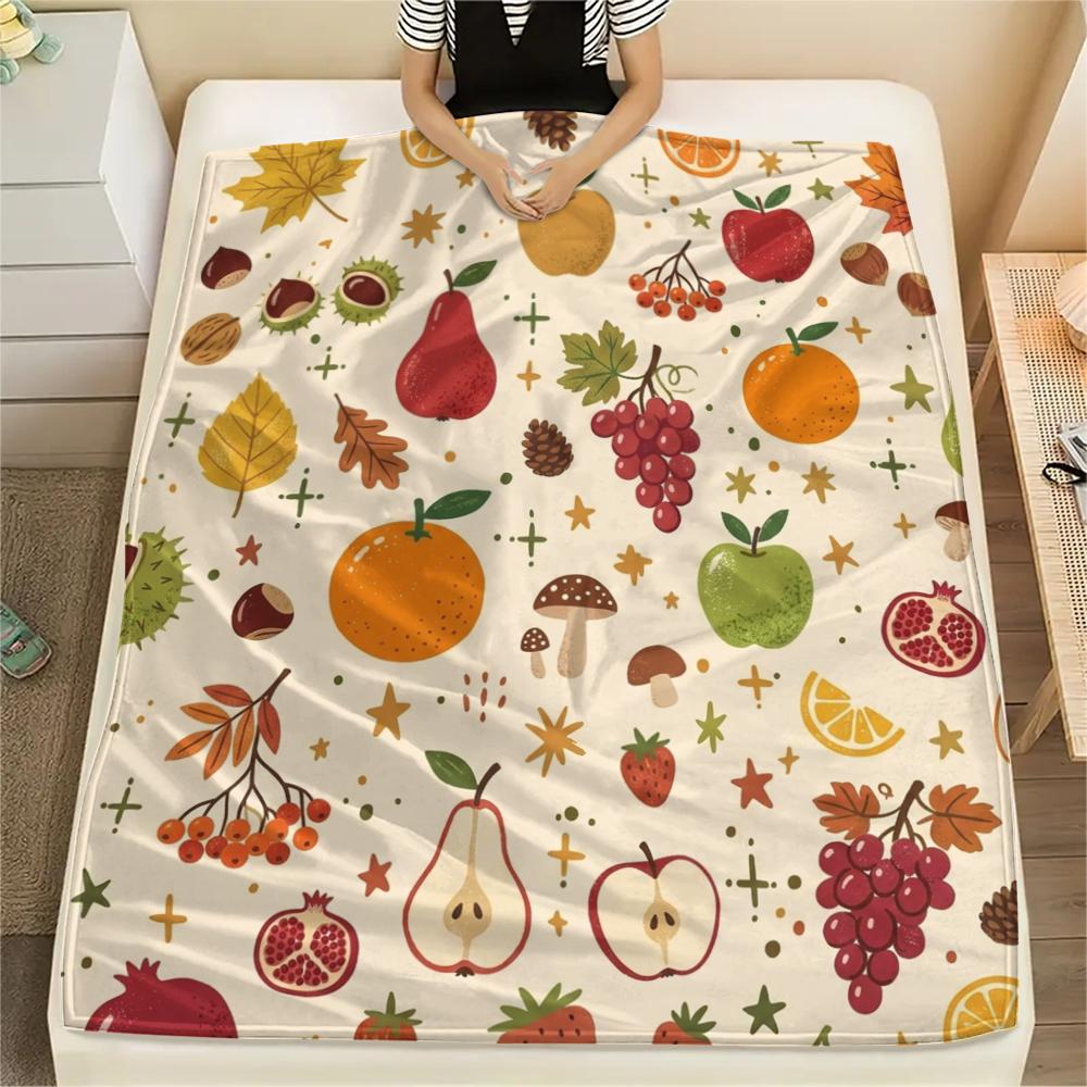 1Pc Cute Season Print Flannel Blanket, High quality Comfortable for All Seasons, Home Decor, Warmth and Comfort, Perfect for Christmas Gifts W50