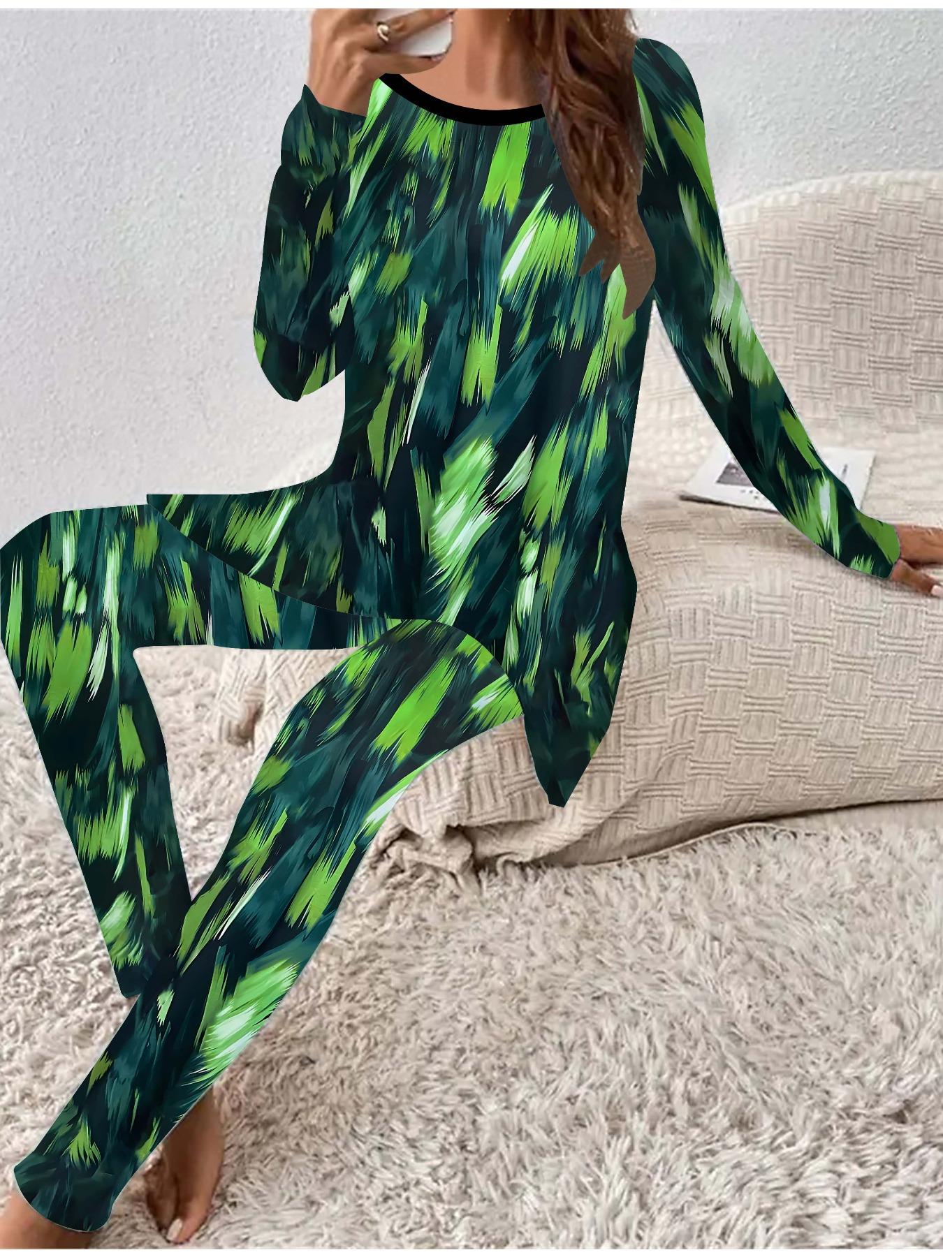 

Euro-American Fashion 3D Retro Printed Women s Four-season Long-sleeved T-shirt + Long Pants Two-piece Set. Perfect Gift for New Year & Christmas 8XL зелений