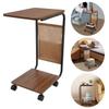 C-Shaped MDF Side Table,Black/Brown/Wood Color 2 Tiers Small C Table with Wheels Floorstanding for Sofa and Bed