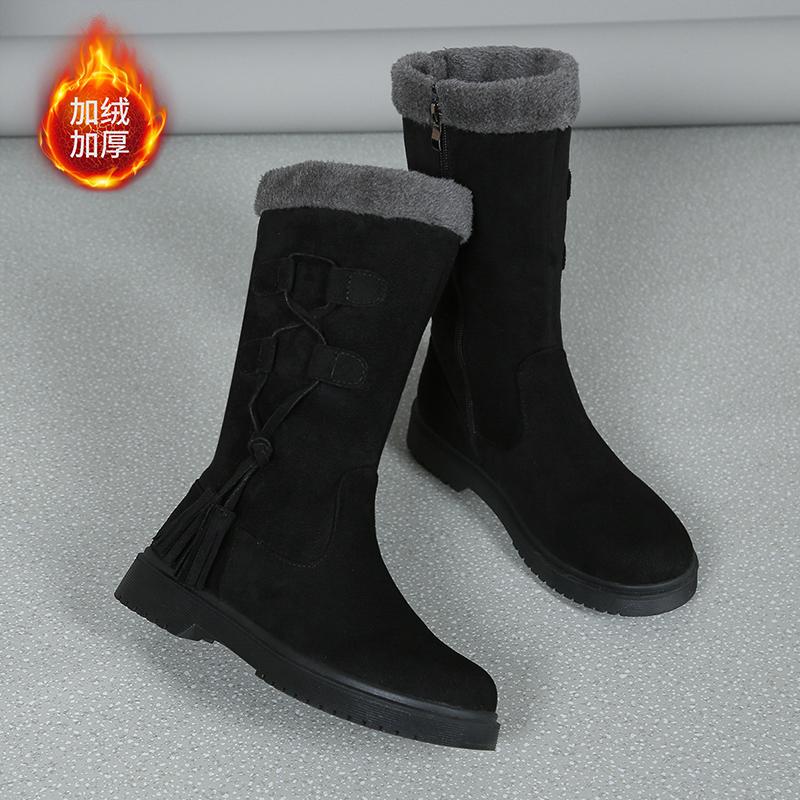 Fashion Winter New Style Women Snow Boots Warm Fur Mid-Calf Boots Women Round Toe Side Zip Ladies Flat Shoes Comfortable Female Boots