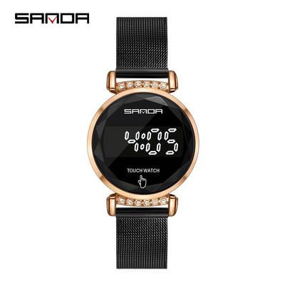 Sanda 8007 LED Touchscreen Damenarmbanduhr mit Mesh-Armband und Doppelschließe