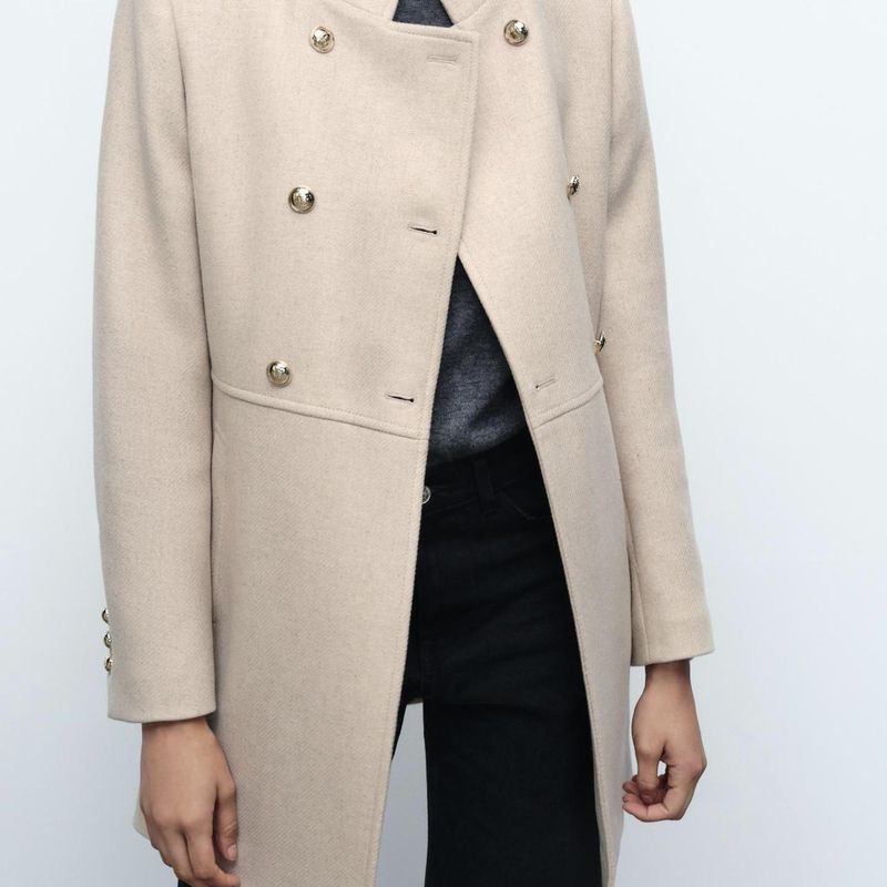 Autumn and Winter New Golden Button Decoration Fleece Blended Double Breasted Coat Outerwear 9037141 9037150