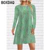 Large Size Women's Dress Autumn Winter Long Sleeve O-Neck Casual A-line Dress 3D Fashion Colorful Stripe Printed Dress Vestidos