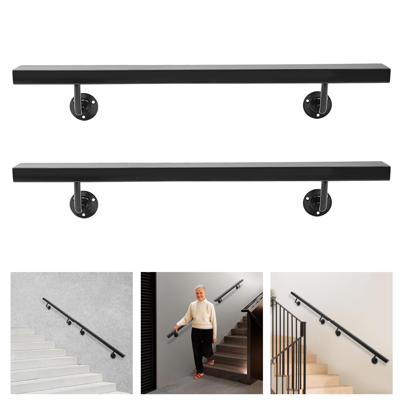 

Stainless Steel Stair Handrail,5FT 200lbs Black Rectangle Wall Mounted Stair Handrail for Indoor and Outdoor чёрный