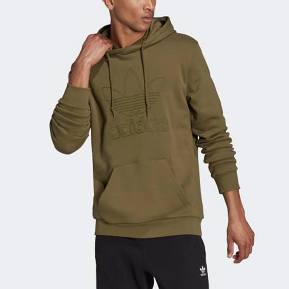 Adidas Originals Trefoil Plain Large Logo Hoodie Men Sweatshirt Olive H13499