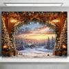 Winter snow scene, white pine forest, artistic background, dreamy glitter bow, family portrait, party decorations4766