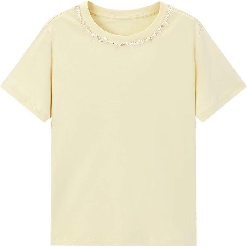 EICHITOO Women s Light Yellow Round Neck Short Sleeve Tee M
