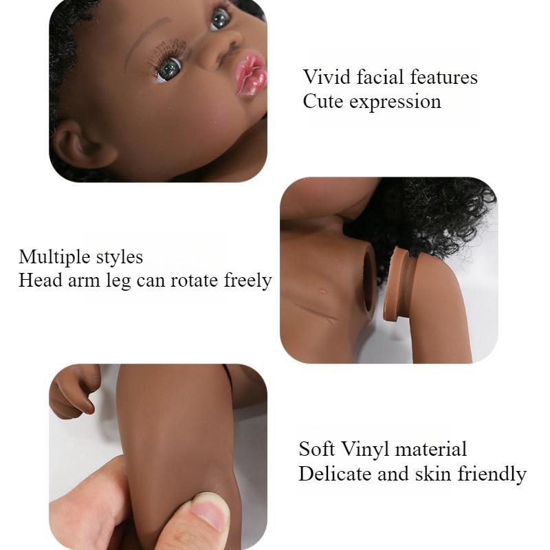 Cute 33cm Black Skin Reborn Girl Dolls with Afro Hair Full Silicone Body Lifelike Newborn Doll Open Eyes Alive Bebe Reborn Doll Children Holiday Gifts