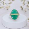 Unique Women's 925 Sterling Silver Oval Gemstone Statement Ring – Mojave Turquoise, Green Onyx or Rose Quartz with Faceted Accent Stones