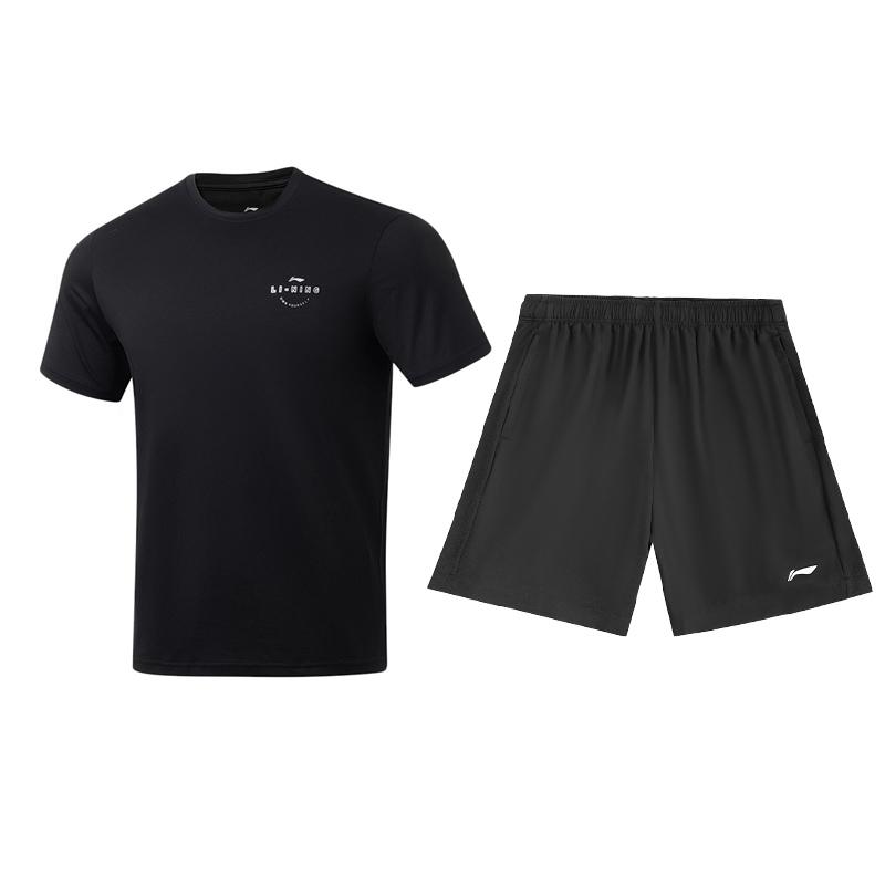 

Li-Ning Summer Quick-Dry Short Sleeve T-Shirt Breathable Comfortable Shorts Casual Sports Set Men sets Black ATSU817-1+AKSU923-1 XL