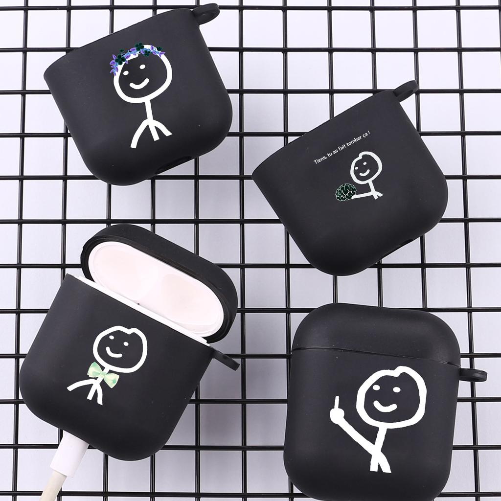 funny Cute Cartoon Matchman With Hook For Airpod Pro 3 Pro2 Black Cover Soft Silicone Case for Apple Airpods 2 1 Earphone Cases