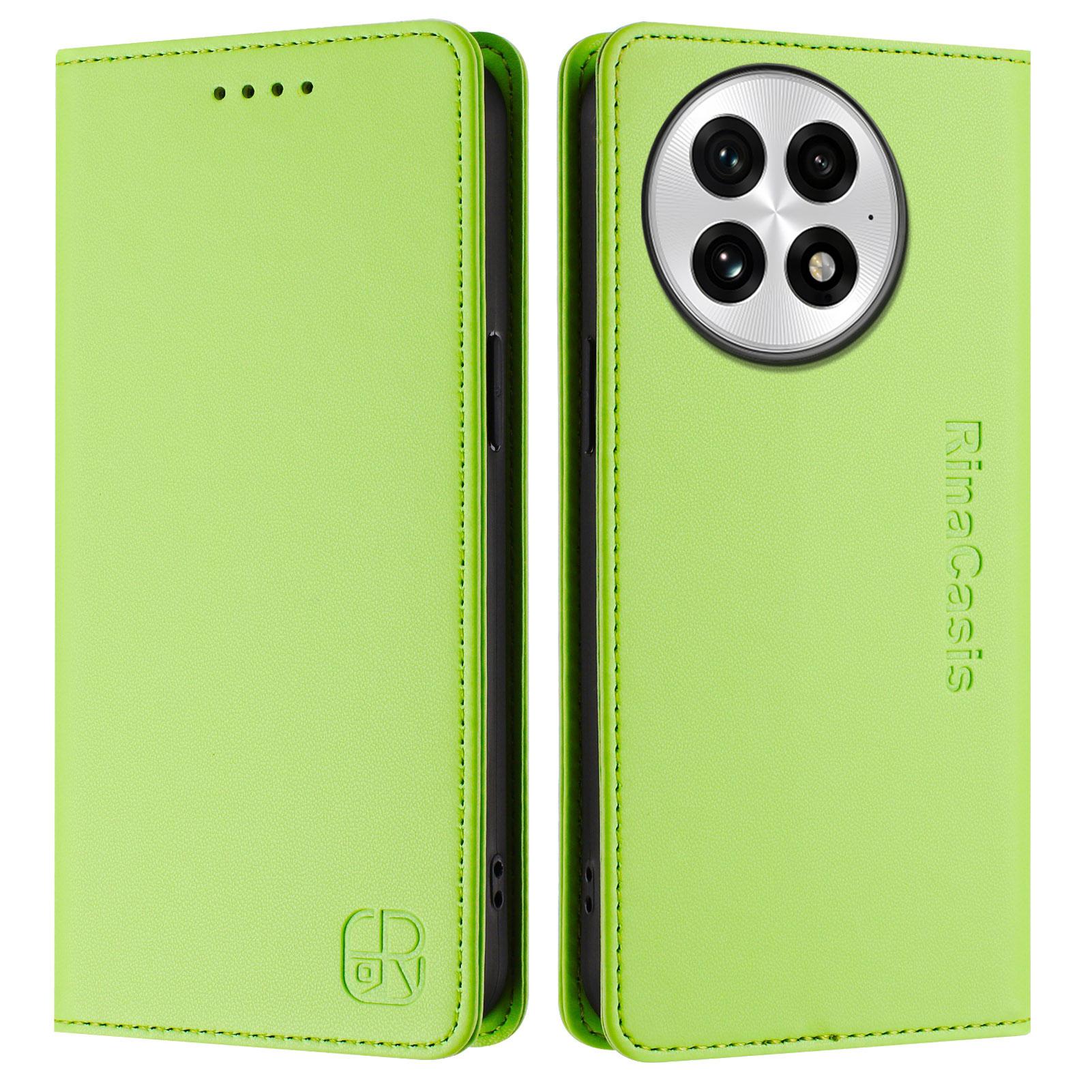 

For OnePlus 13 Leather Case RINACASIS RC01 Phone Cover with RFID Blocking Wallet Stand Green