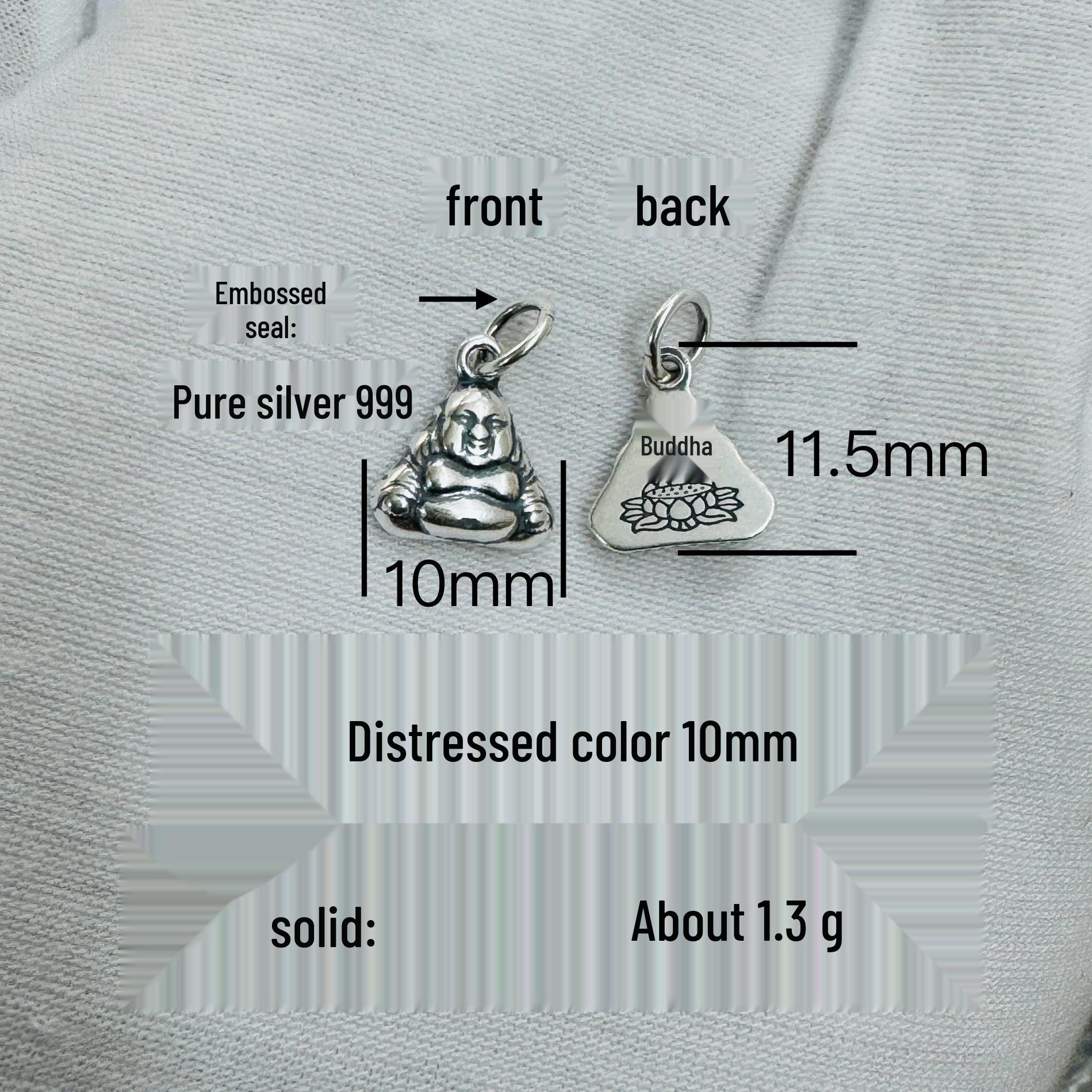 Solid 999 Sterling Silver Buddha Pendant with Guanyin, Maitreya, Laughing Buddha, and Embossed Lotus Flower Design Solid 999 Silver