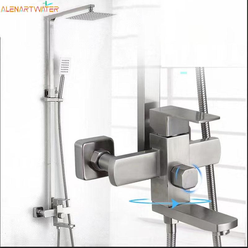 Bathroom 8" Rainfall Shower Faucet Bath Faucet Wall Mounted Swivel Bath Spout Shower Mixer Tap Shower Faucet Shower Set Mixer