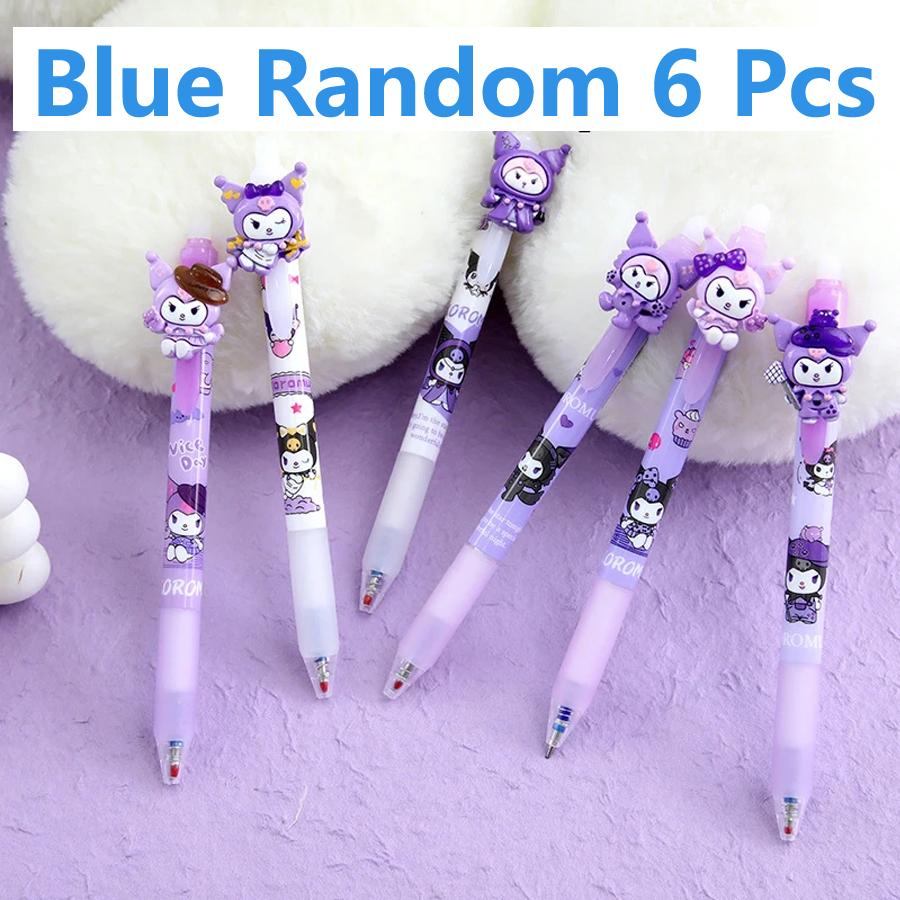 Pcs/Lot 6/36 Kuromi Erasable Gel Pen Cute 0.5Mm Blue Ink Neutral Pens Promotional Gift Office School Supplie For Kids Adults Children's Birthday Gift