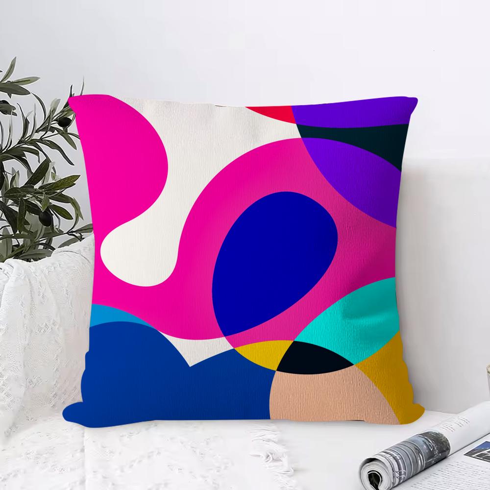 Abstract Curve Contrasting Colors Cushion Cover Anti-dustmite Pillowcase Invisible Zipper Silky Short Plush Sofa Cushion Cover
