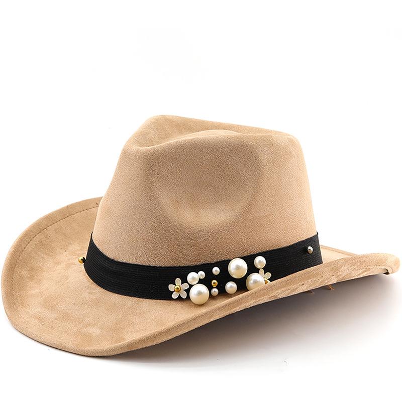 Suede men's and women's woolen denim jazz felt hat elastic pearl rolled top hat tibetan sun protection hat