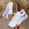 Fashion 2025 Hollow Out Breathable Sneakers Women Plus Size Printed Thick Sole Walking Shoes Woman Comfortable Knitted Flats Female
