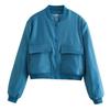 Ladies' Fashion Large Pocket Short Long Sleeve Button Jacket Coat