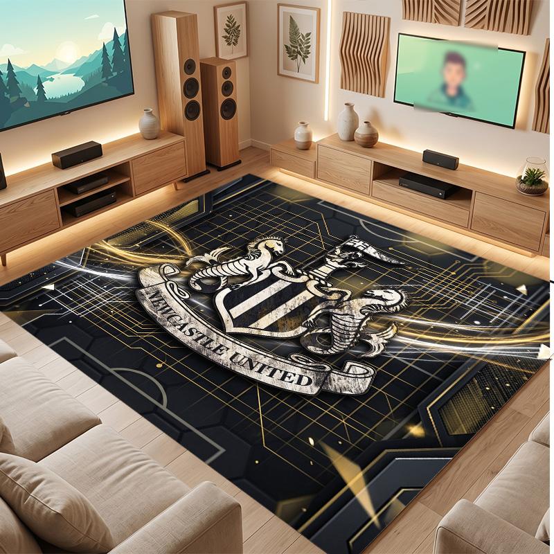 Tappeto in Velluto di Cristallo con Stampa di Calcio del Newcastle United, Comodo Assorbente d'Acqua Antiscivolo Tappeto per Pavimento Interno