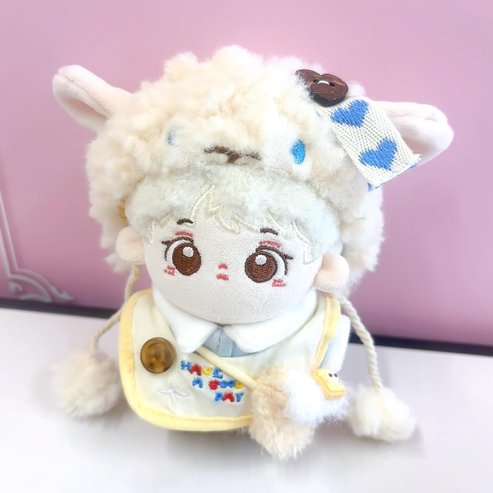 Sheep Kigurumi Cap, Bib, Shirt, Pants, and Bag Set for 10cm Plush Toy, Kigurumi Accessories, Otaku Activities, Doll Mascot, Kpopdoll Costume [Used]