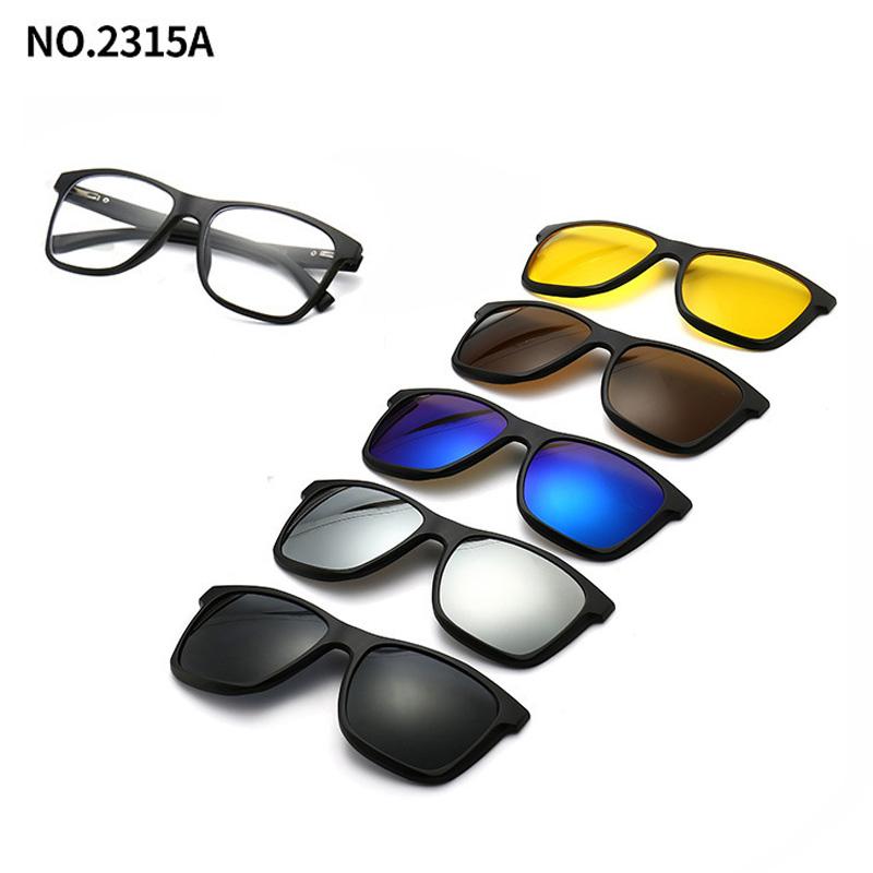 5 Lenes Magnet Clip Sunglasses Square Men Polarized Gray  Frame Custom Prescription Women Myopia Glasses