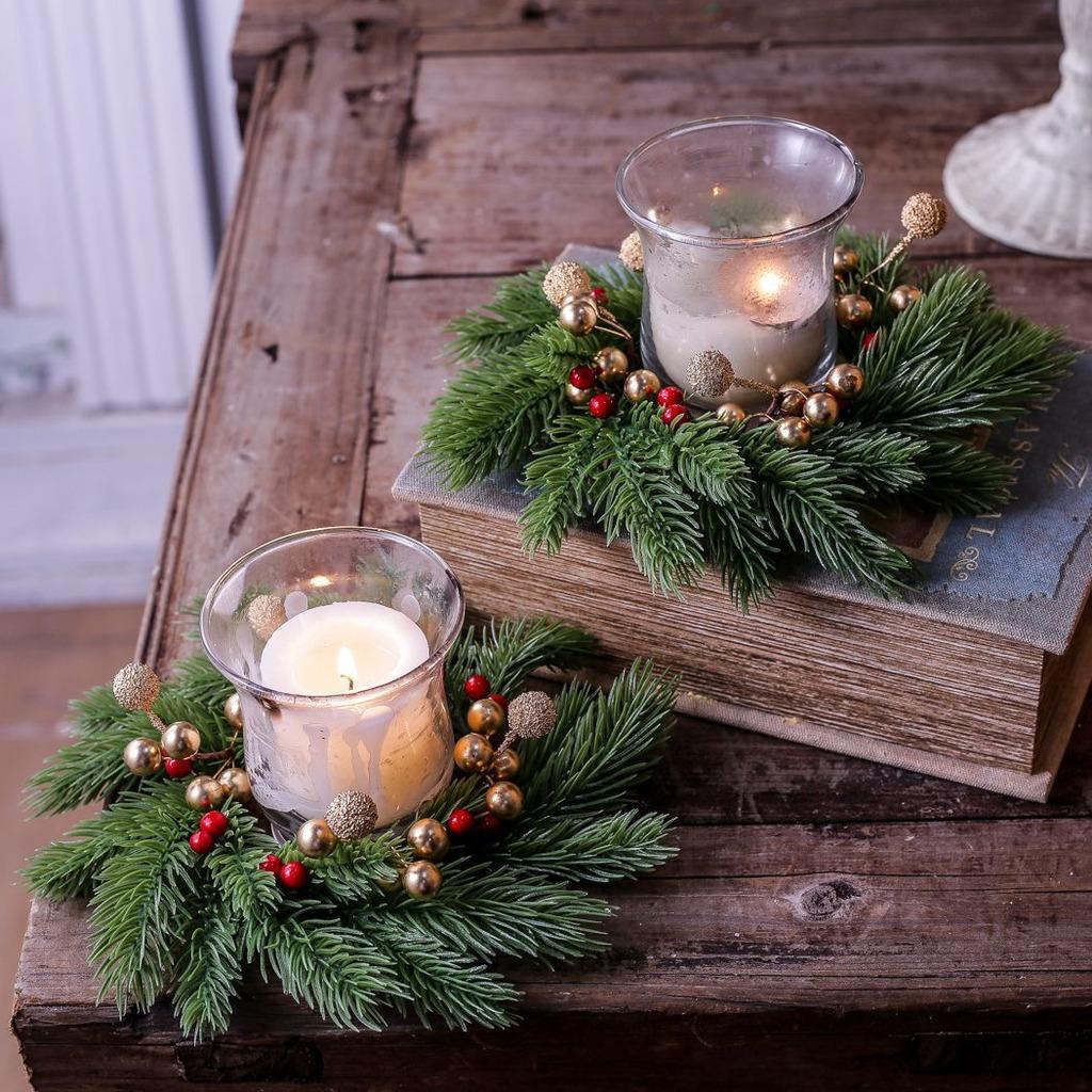 Mini Artificial Pine Needle Wreath Christmas Gold Accent Wreath Candle Ring Wreath Gold For Holiday Party Displays Shelves