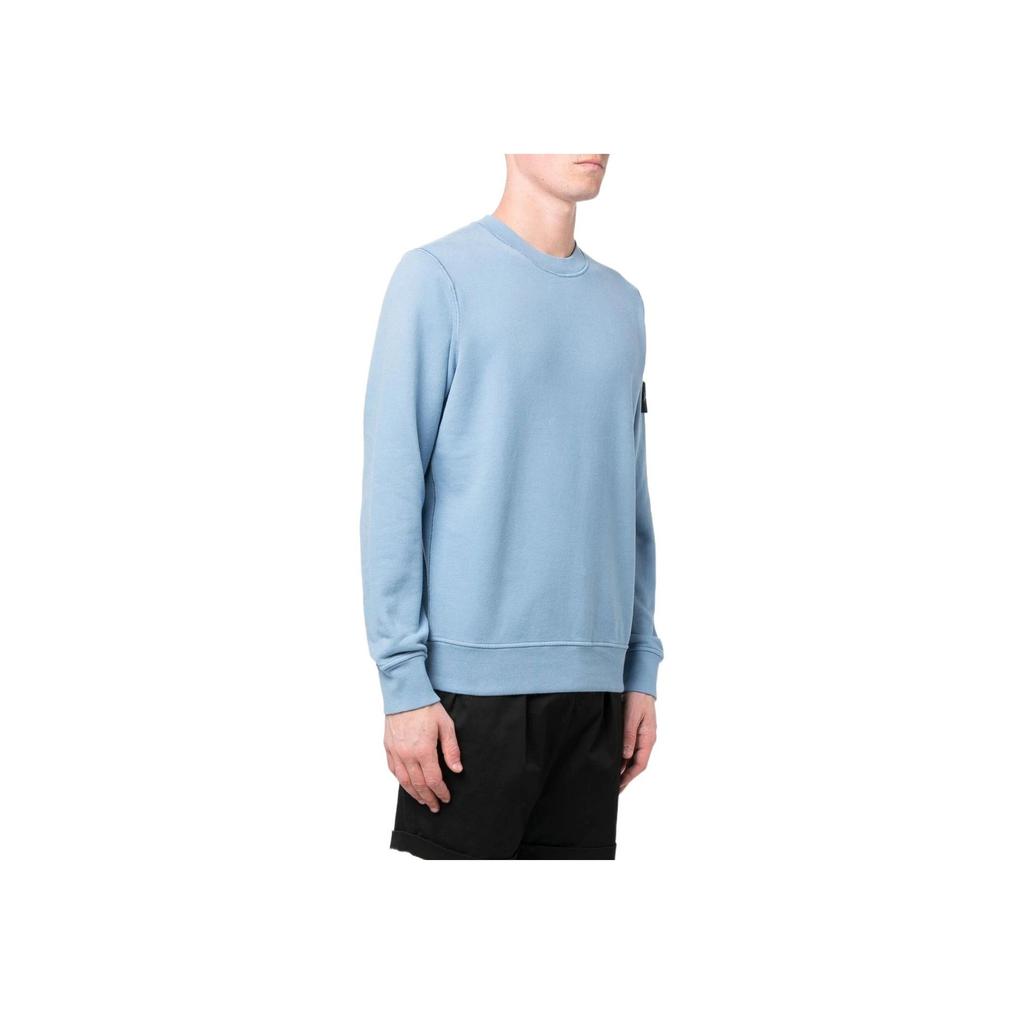 STONE ISLAND FW22 Solid Color Logo Decorated Casual Long Sleeve Sweatshirt Men Sweatshirt Light-Blue 771563020-V0046