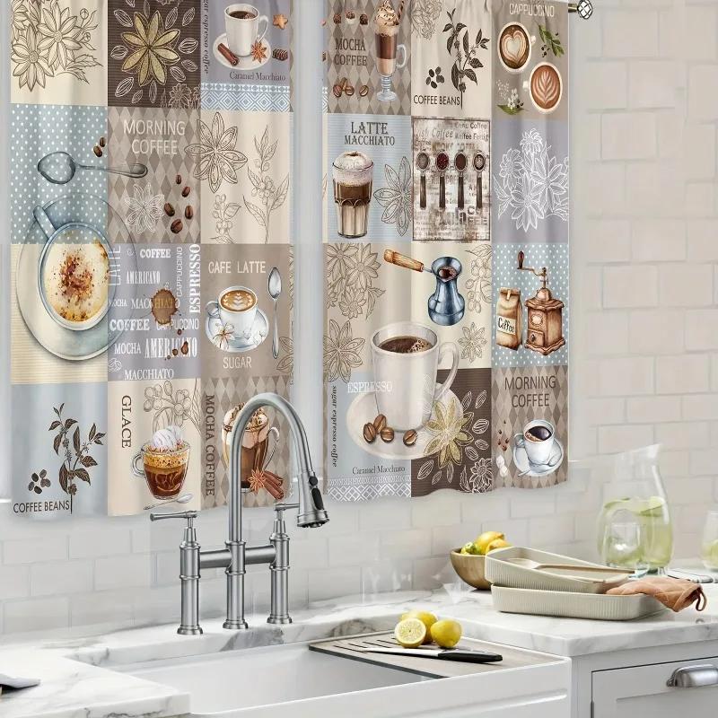 

2 шт. Винтажная занавеска для кухни в деревенском стиле, для дома, кухни, гостиной, спальни, столовой, декора, аксессуары W65X60H(cm)X2Pcs&Grommet Top