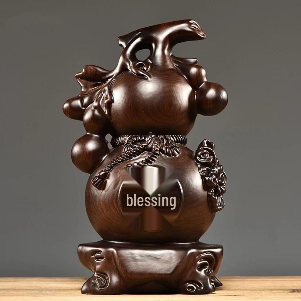 Large Pear-Shaped Mahogany Wood Fu Lu Ornament - Living Room Decoration & Handcrafted Gift