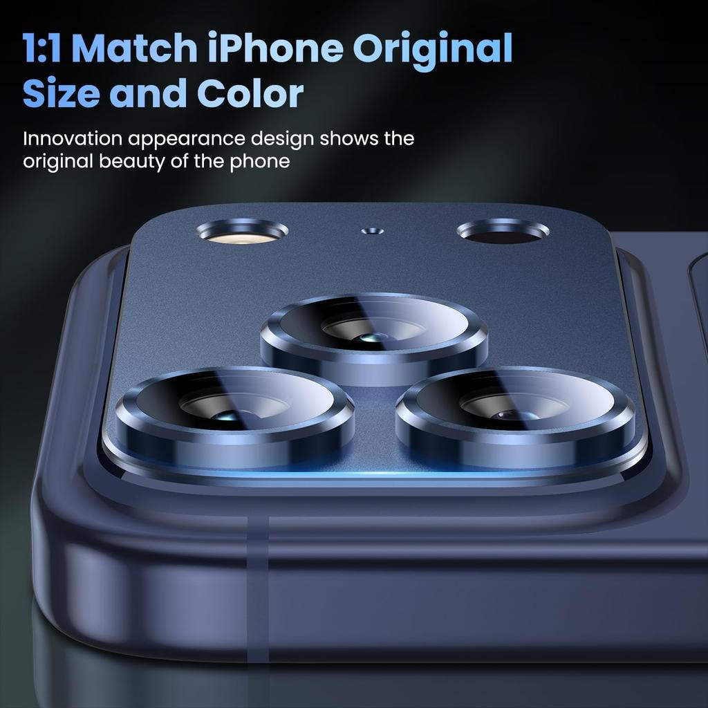For iPhone 17 Pro Camera Lens Protector Metal Aluminum Alloy Tempered Glass Camera Screen Protector,Deep Blue Titanium