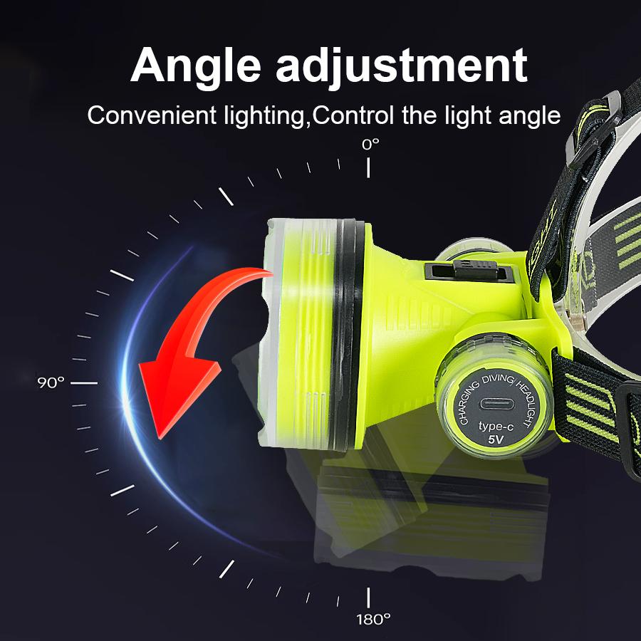 Professional Diving Headlamp Diving 100M Strong Light LED Headlight IPX8 Waterproof Scuba Head Lamp Amphibious Portable Lantern