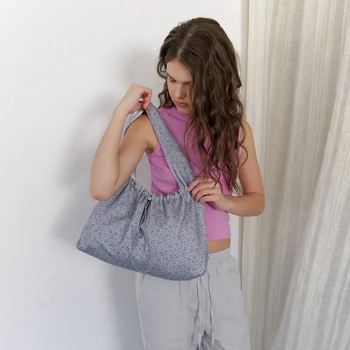leopard satin reversible bag - mist blue