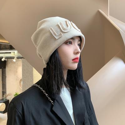 New Face Small Letter LUCK Cold Hat Children's Baotou Hat Autumn and Winter Retro Knitted Ear Hat