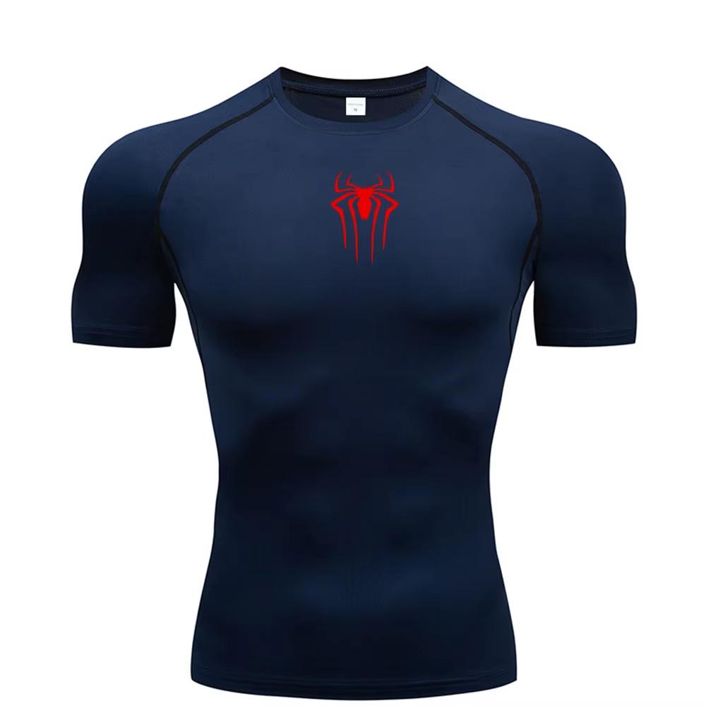 New Compression Shirt Men Fitness Gym  Sport Running spider print T-Shirt Quick Dry Short Sleeve T-Shirt For Men
